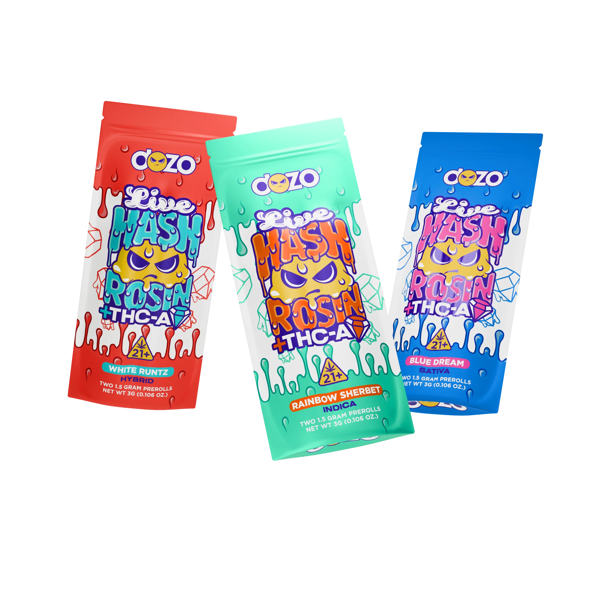 Dozo | Live Hash Rosin + THC-A | Pre-Rolls | THCA Flower Infused with Live Hash Rosin | 2.ct Pack | 10 Pack Box