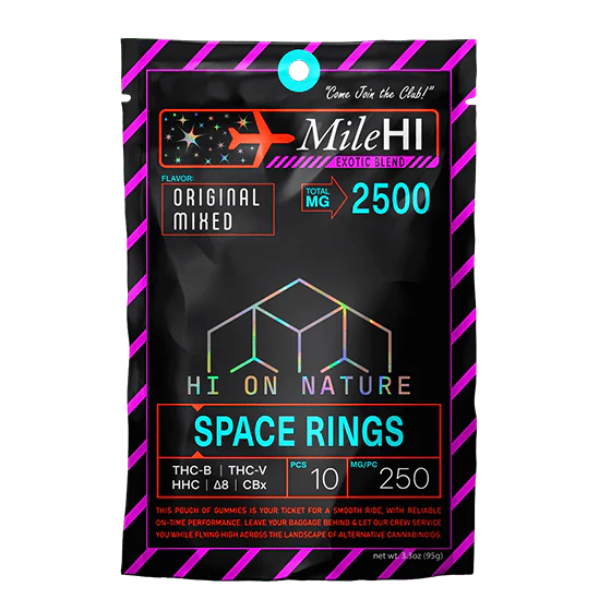 Mile Hi | Exotic Blend | Space Rings | 10 Gummy Bag | 2500 Mg Bag