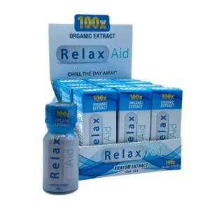 Relax Aid 100x | Calming Nootropics + Kratom Extract Shots | 10ml | 12 Bottles Per Box